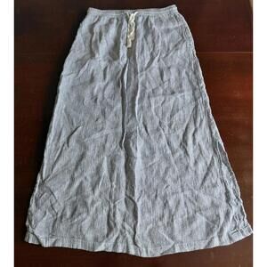 Tahari 100% Linen Lg Maxi Skirt Pull On Side Slits Beachy Rope Drawstring Gray